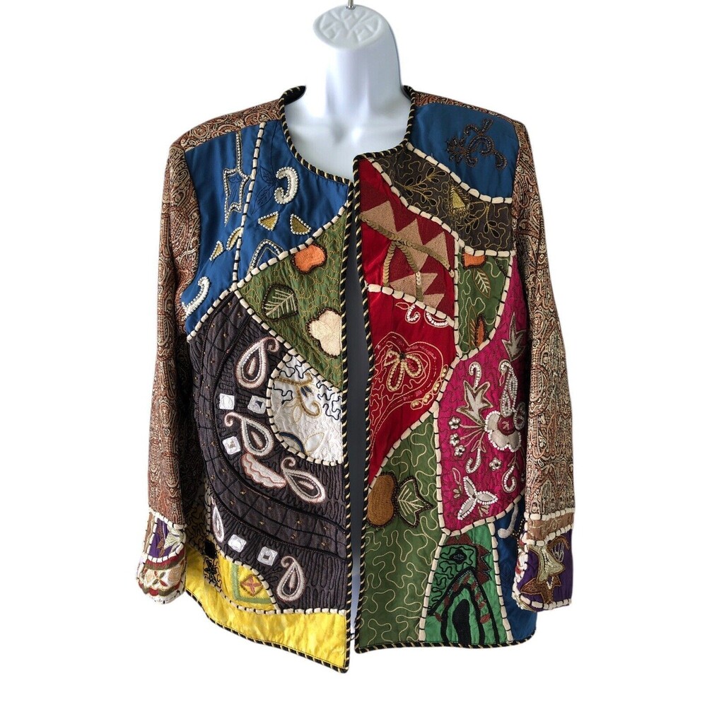 Vtg Colorful Patchwork Button Front Jacket Unbranded 80's L?